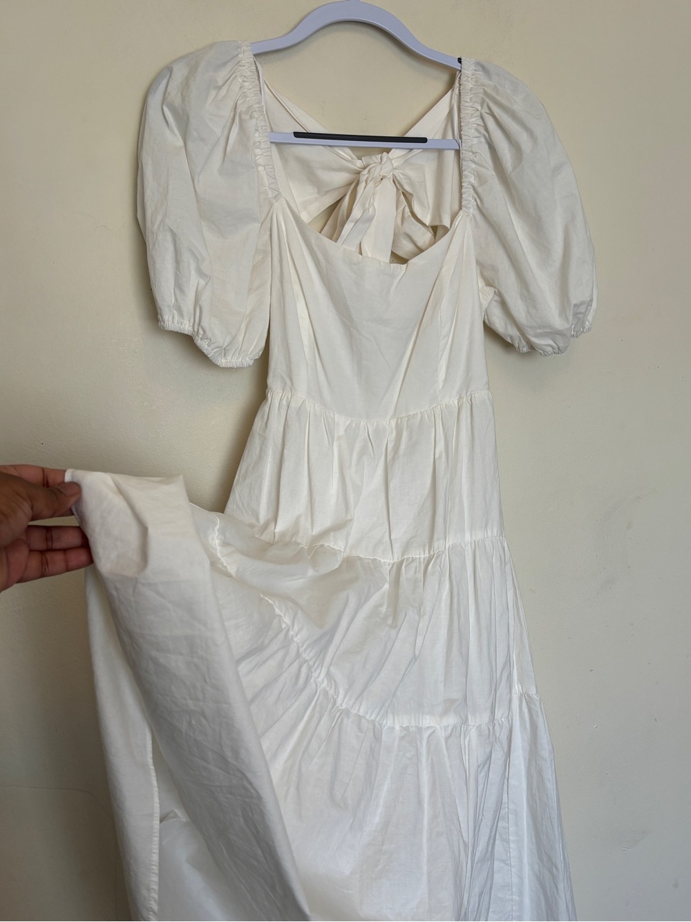 Boho Tiered Maxi Dress Sz M Cotton Cottagecore White Puff Sleeve Prairie Peasant